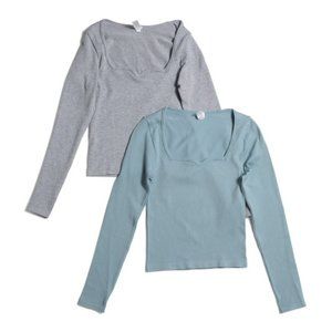 2 Yogalicious Long Sleeve Ribbed Seamless Top Size S